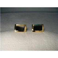 14K YG Yellow Gold Black Onyx Mens Cufflinks #1831556