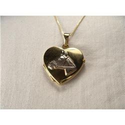 14K Gold Equestrian Horse Heart Locket Pendant #1831560