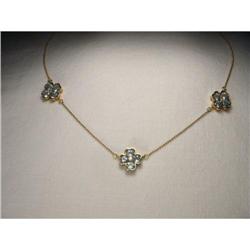 14K YG Gold Blue Topaz Flower Diamond Necklace #1831561