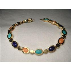 14K Lapis Lazuli Turquoise Coral Link Bracelet #1831564