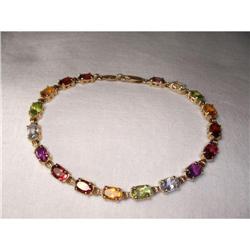 14K Gold Tourmaline Aquamarine Garnet Bracelet #1831566