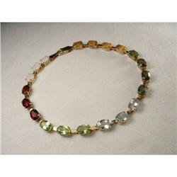 14K Gold Tourmaline Peridot Aquamarine Bracelet#1831567