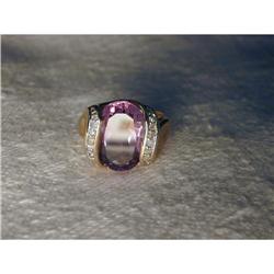 Estate 14K YG Yellow Gold Amethyst Diamond Ring#1831572