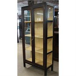 ANTIQUE BLACK PAINT LINEN PRESS BOOKCASE #1831735