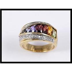 18K Yellow Gold Multi-Color Gem Stone Ring #1858528