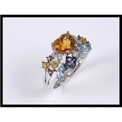 18K White Gold Aquamarine, Citrine, Amethyst, #1858540