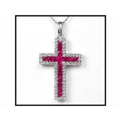 18K BLOOD RED RUBIES DIAMOND CROSS PENDANT(was #1858667