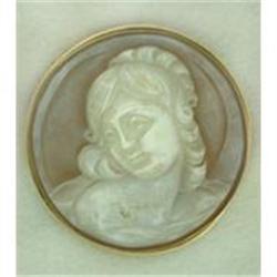 Vintage Shell Portrait Cameo Signed 14k Y Gold #1858781