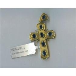 Vintage 14k Y Gold 7tcw Sapphire Cross Pendant #1858785