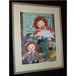 Watercolor Painting Raggedy Anne & Andy Signed #1858924