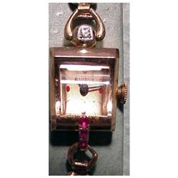14K rose gold diamond &amp; rubies Bulova #1858937