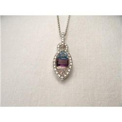 14K WG Amethyst Topaz Sapphire Diamond Necklace#1859101