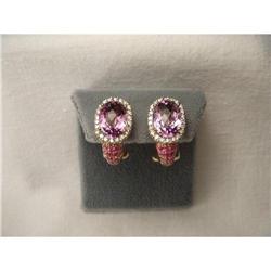 14K YG Diamond Amethyst Pink Sapphire Earrings #1859103