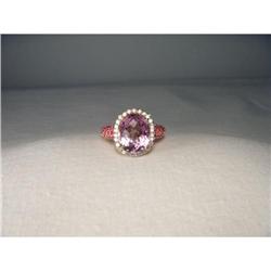 14K YG Gold Amethyst Pink Sapphire Diamond Ring#1859105