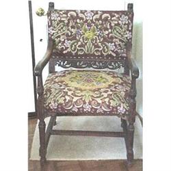 English  carved oak needlepoint arm chair #1859107