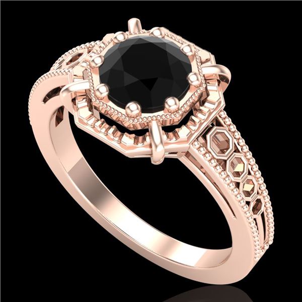 1 ctw Fancy Black Diamond Engagment Art Deco Ring 18k Rose Gold - REF-100R2K