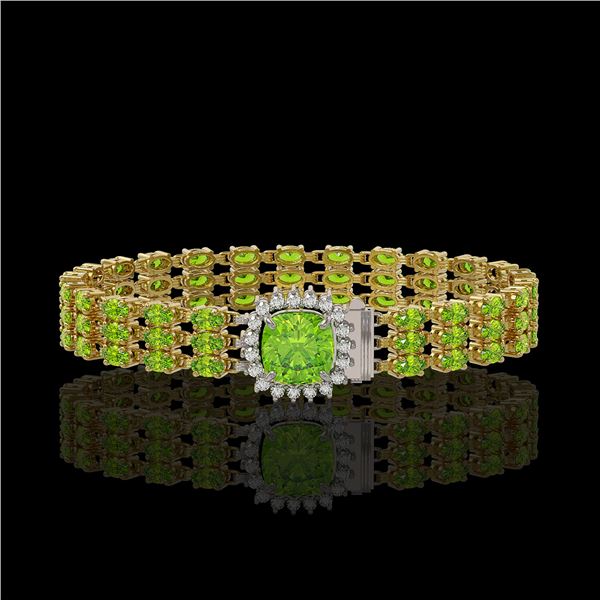 29.26 ctw Peridot & Diamond Bracelet 14K Yellow Gold - REF-281W8H