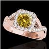 Image 1 : 2 ctw Certified SI/I Fancy Intense Yellow Diamond Halo Ring 10k Rose Gold - REF-259N3F