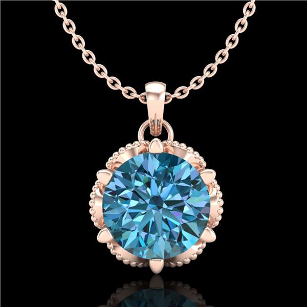 1.36 ctw Fancy Intense Blue Diamond Art Deco Necklace 18k Rose Gold - REF-180X2A