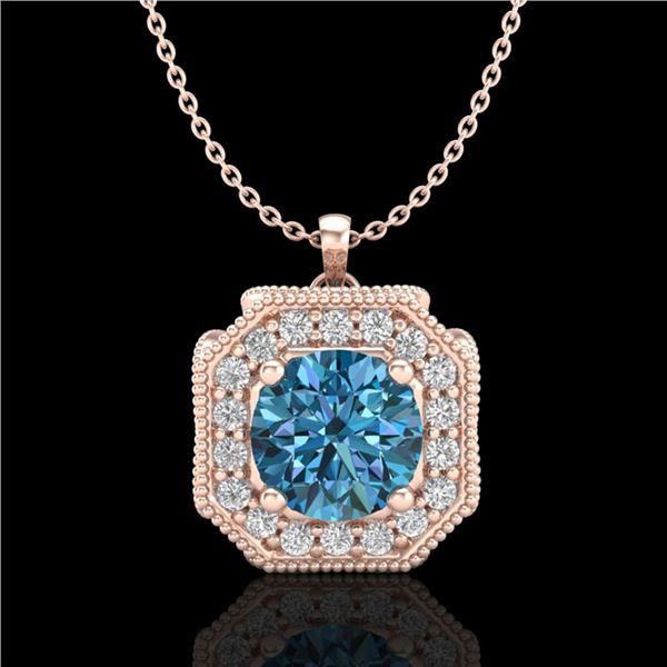 1.54 ctw Fancy Intense Blue Diamond Art Deco Necklace 18k Rose Gold - REF-216Y4X