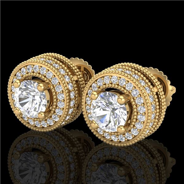 2.09 ctw VS/SI Diamond Solitaire Art Deco Stud Earrings 18k Yellow Gold - REF-254F5M