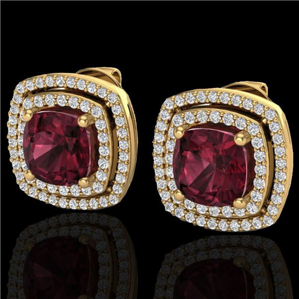 4.55 ctw Garnet & Micro Pave VS/SI Diamond Earrings 18k Yellow Gold - REF-104G9W