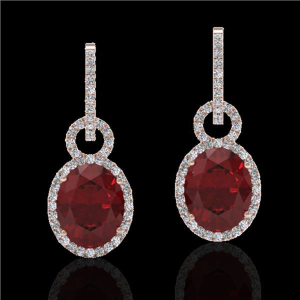 8 ctw Garnet & Micro Pave Halo VS/SI Diamond Earrings 14k Rose Gold - REF-100W2H