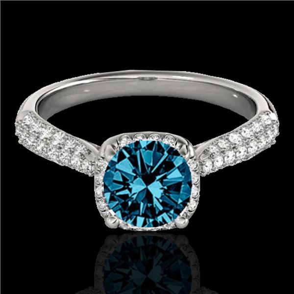 1.50 ctw SI Certified Fancy Blue Diamond Solitaire Halo Ring 10k White Gold - REF-133N2F