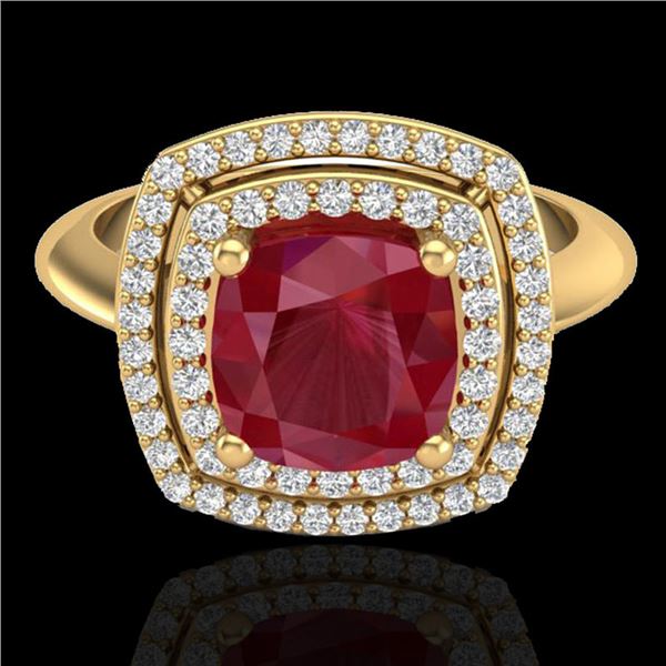 2.52 ctw Ruby & Micro VS/SI Diamond Certified Pave Ring 18k Yellow Gold - REF-77F3M