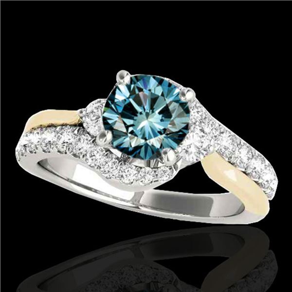 1.6 ctw SI Certified Fancy Blue Diamond Bypass Ring 10k 2Tone Gold - REF-135M2G