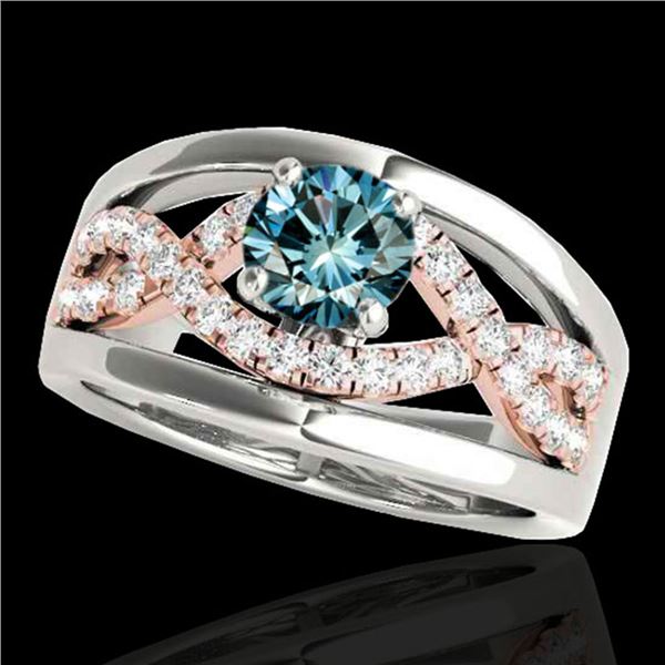 1.3 ctw SI Certified Fancy Blue Diamond Solitaire Ring 10k 2Tone Gold - REF-135N2F