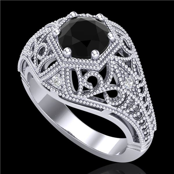 1.07 ctw Fancy Black Diamond Engagment Art Deco Ring 18k White Gold - REF-85M5G