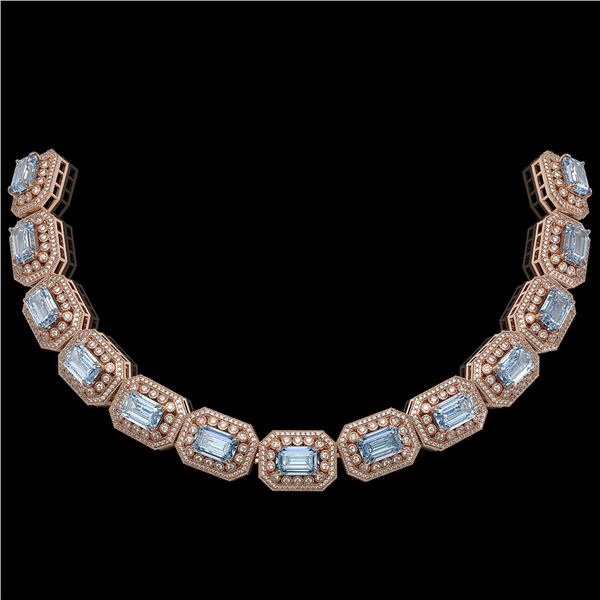 109.25 ctw Aquamarine & Diamond Victorian Necklace 14K Rose Gold - REF-3037N8F