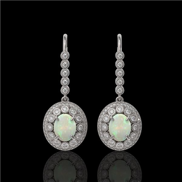 7.81 ctw Certified Opal & Diamond Victorian Earrings 14K White Gold - REF-256M8G