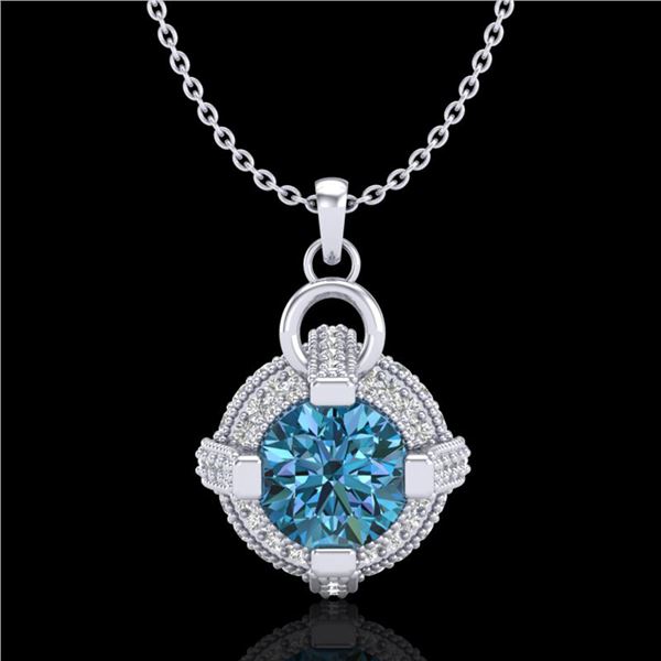 1.57 ctw Fancy Intense Blue Diamond Micro Pave Necklace 18k White Gold - REF-154R5K