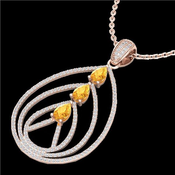 2 ctw Citrine & Micro Pave VS/SI Diamond Necklace 14k Rose Gold - REF-163G6W