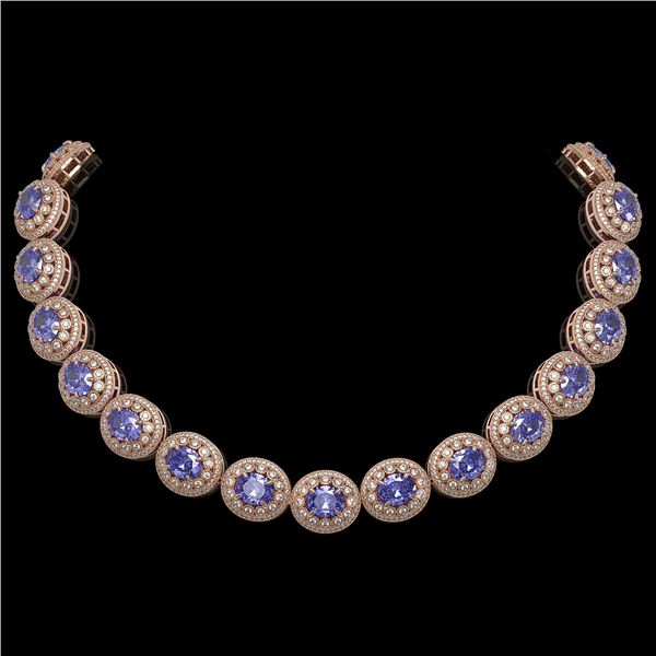 114.35 ctw Tanzanite & Diamond Victorian Necklace 14K Rose Gold - REF-3400W2H