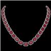 Image 1 : 84.94 ctw Ruby & Diamond Micro Pave Halo Necklace 10k White Gold - REF-930A2N