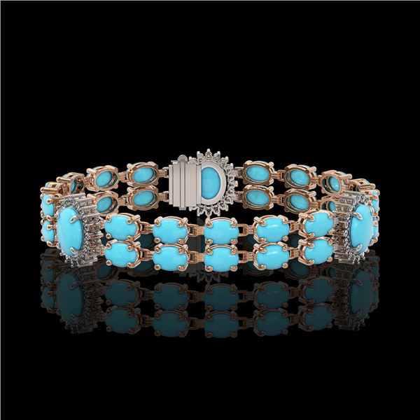 14.58 ctw Turquoise & Diamond Bracelet 14K Rose Gold - REF-254M5G
