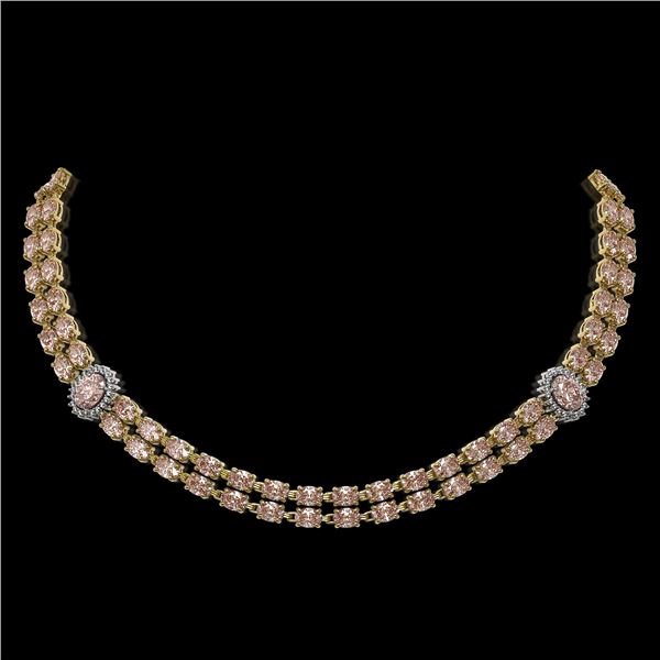 36.2 ctw Morganite & Diamond Necklace 14K Yellow Gold - REF-527R3K