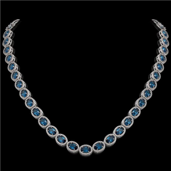 33.25 ctw London Topaz & Diamond Micro Pave Halo Necklace 10k White Gold - REF-600G2W