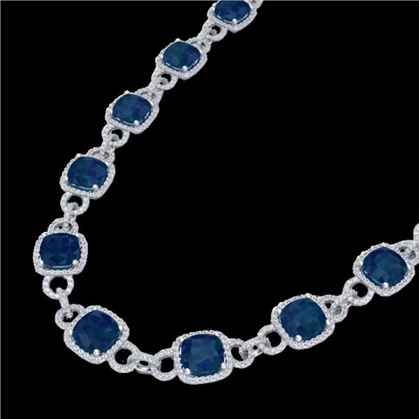 56 ctw Sapphire & Micro VS/SI Diamond Eternity Necklace 14k White Gold - REF-960W2H