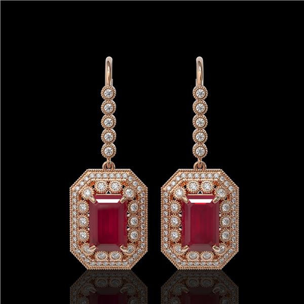 14.16 ctw Certified Ruby & Diamond Victorian Earrings 14K Rose Gold - REF-318R2K