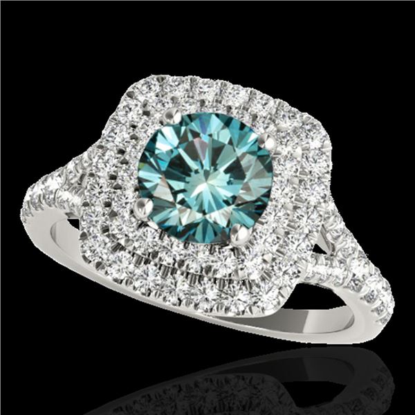 1.6 ctw SI Certified Fancy Blue Diamond Solitaire Halo Ring 10k White Gold - REF-135W2H