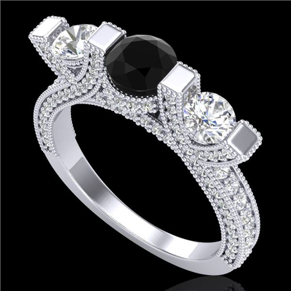 2.3 ctw Fancy Black Diamond Micro Pave 3 Stone Ring 18k White Gold - REF-200M2G