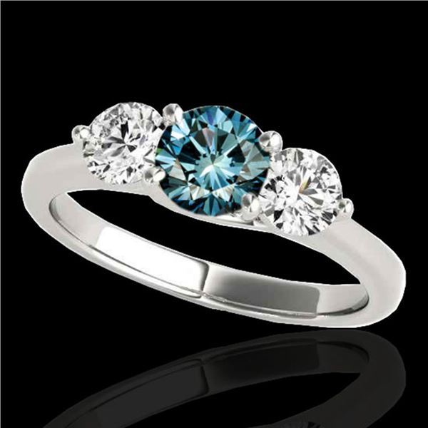 2 ctw SI Certified Fancy Blue Diamond 3 Stone Ring 10k White Gold - REF-211K4Y