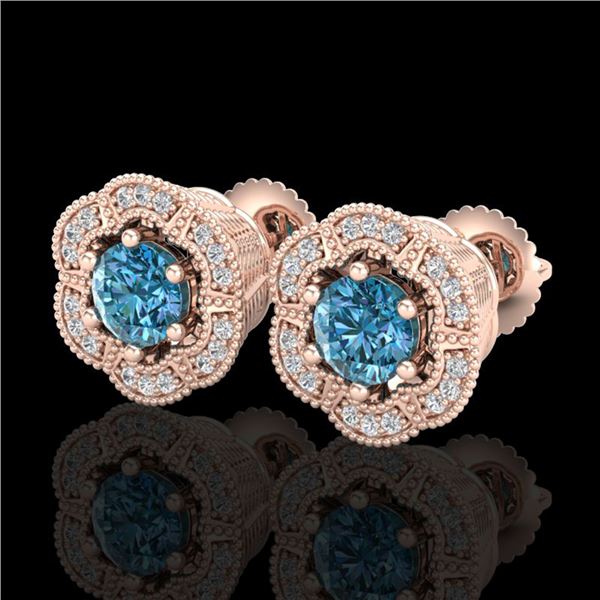 1.51 ctw Fancy Intense Blue Diamond Art Deco Earrings 18k Rose Gold - REF-178A2N