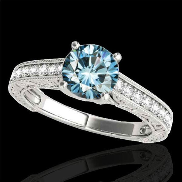 1.82 ctw SI Certified Fancy Blue Diamond Solitaire Ring 10k White Gold - REF-190W9H