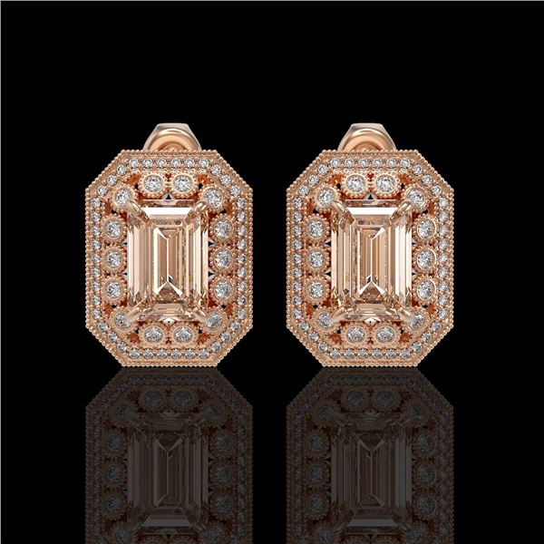 11.69 ctw Morganite & Diamond Victorian Earrings 14K Rose Gold - REF-381X5A