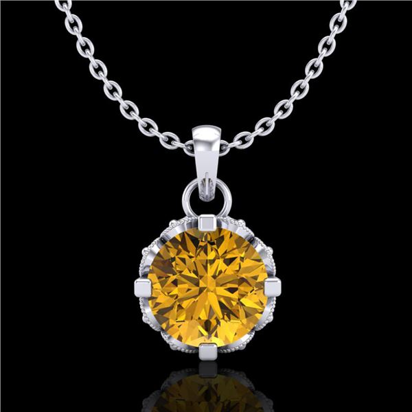 0.85 ctw Intense Fancy Yellow Diamond Art Deco Necklace 18k White Gold - REF-109R3K